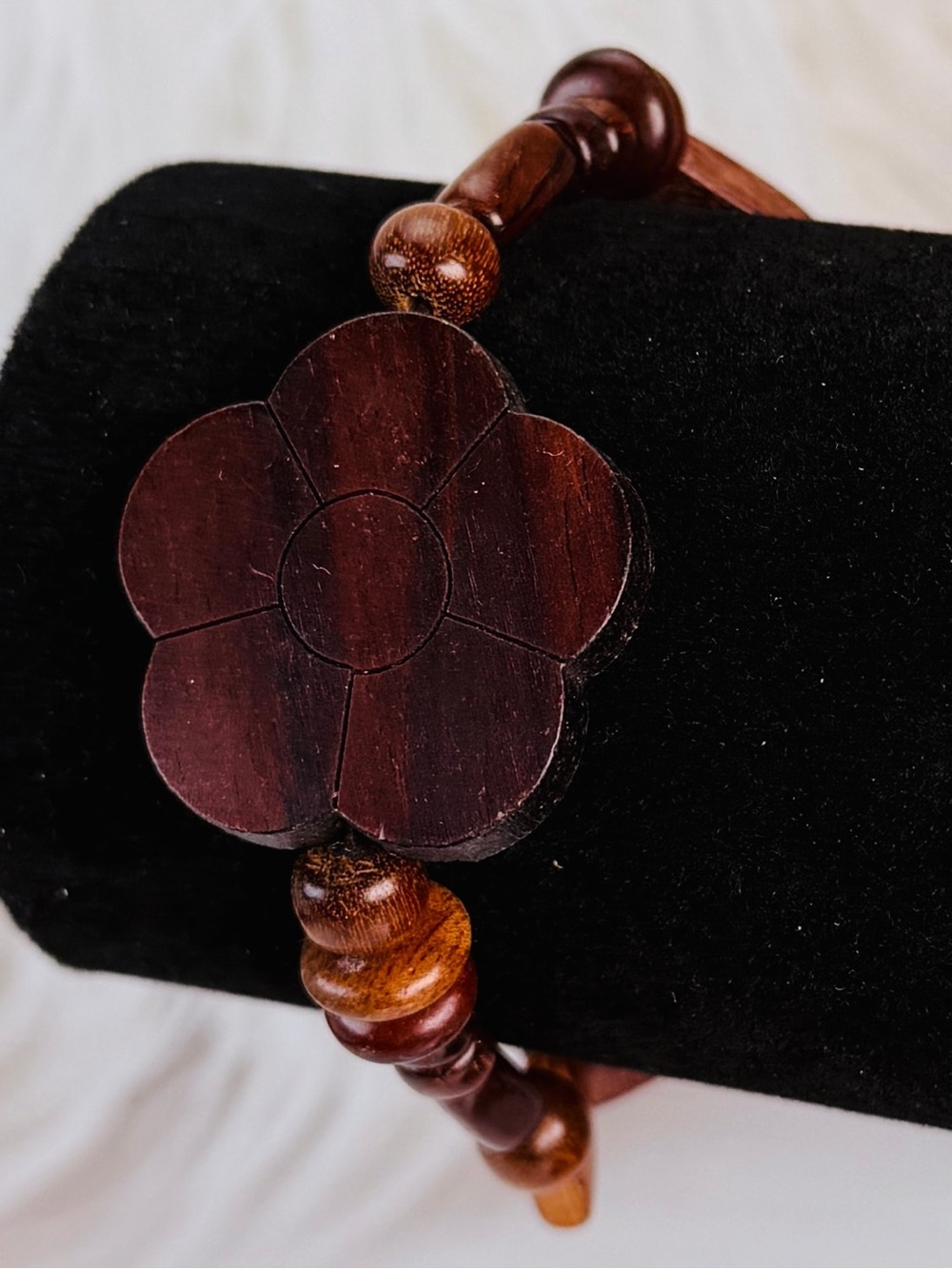 Wooden Flower Bohemian Chic Stretch Bracelet
